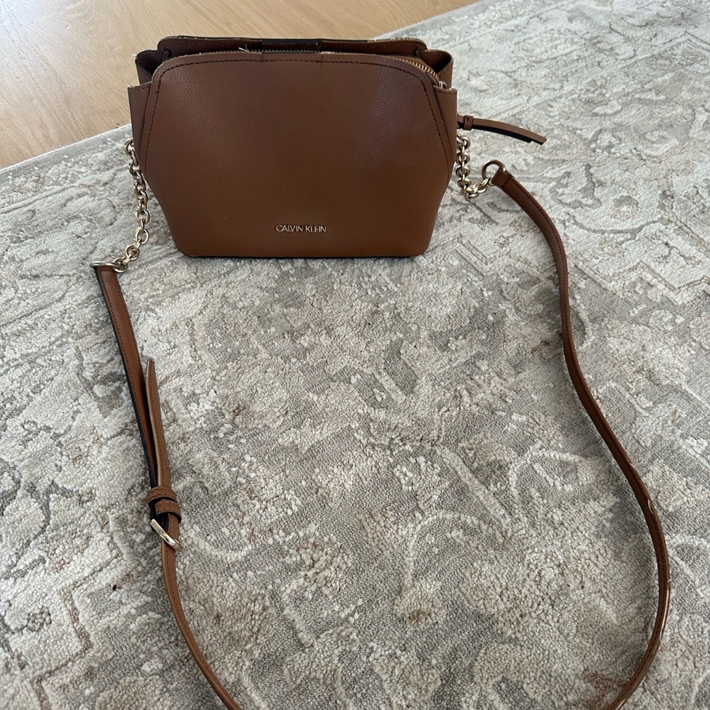 Calvin Klein Tan Crossbody Bag with Gold Chain